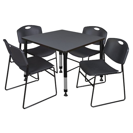 Regency Tables > Height Adjustable > Square Table & Chair Sets, 30 W, 30 L, 23-36 H, Grey TB4242GYAPBK44BK